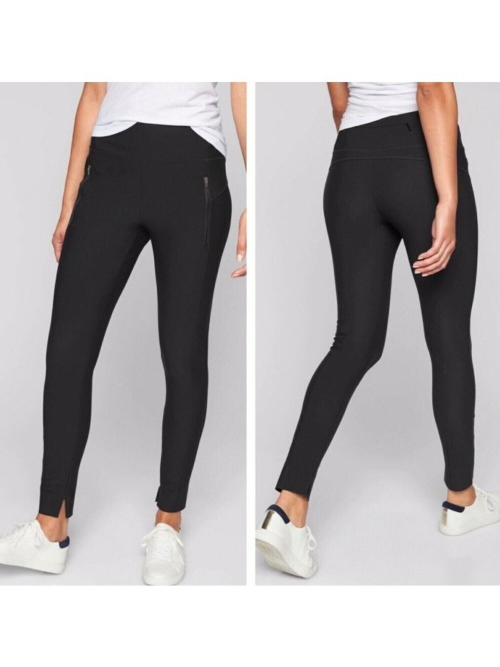ATHLETA Solid Black Stellar High-Rise Mesh Leg Skinny Leg Crop Pant Size Medium